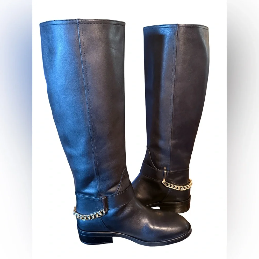 Aqua Riley NWT Sz 8.5M Elegant Black Leather Knee-High Boots (SH141) - Picture 5 of 14